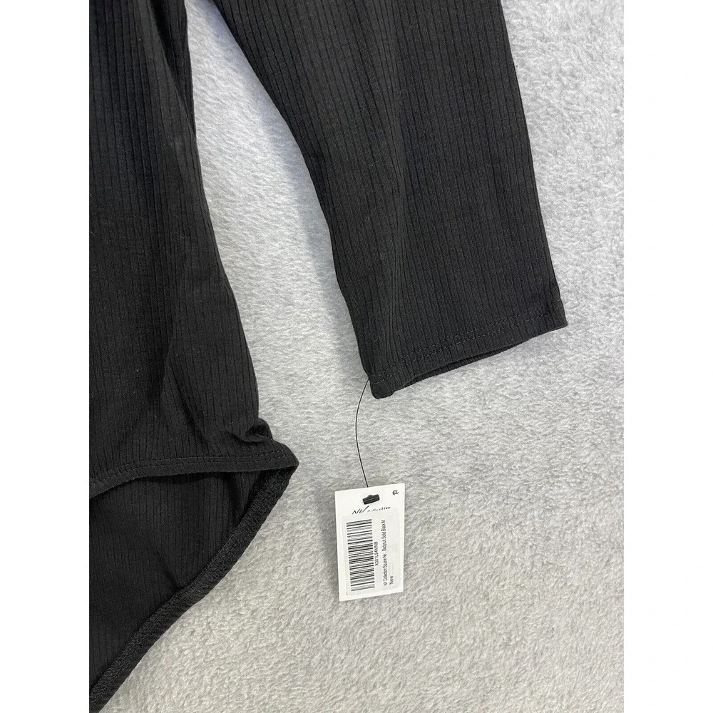 NY Collection Women's Bodysuit Ribbed 3/4 Sleeve Solid Black Medium - Picture 10 of 13